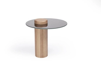 Kulatý konferenční stolek TYK 500 dubový s zrcadlovou deskou moderní do obýváku NORDIFRA