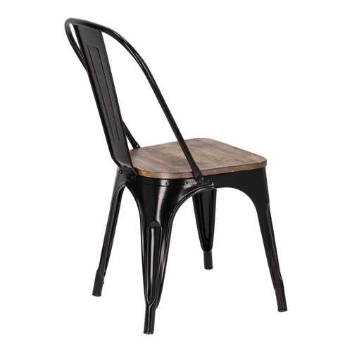 Jídelní židle Paris Wood černá kovová s dřevěným sedákem industriální D2.DESIGN