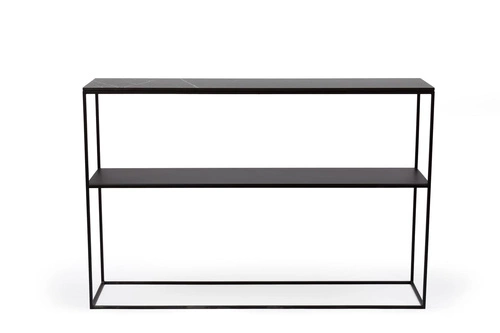 Moderní úzký konzolový stolek STAM 280 NORDIFRA do předsíně a obývacího pokoje s policí, černý šedý