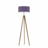 Stojací lampa do obýváku HAITI Lysne glamour dřevěná s fialovým stínidlem 138 cm