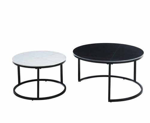Sada 2 kulatých keramických konferenčních stolků Silas černý a bílý moderní do obýváku