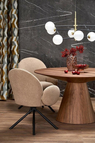 Moderní kulatý jídelní stůl Obituar 136 cm ořechový na jedné noze Intesi