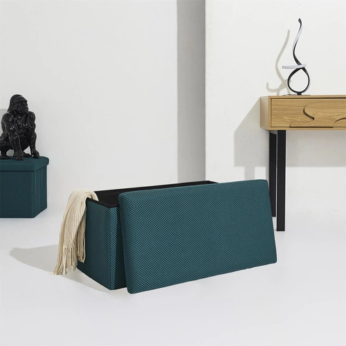 Moderní tyrkysový obdélníkový taburet se schovkou Velse Atom do předsíně a dětského pokoje