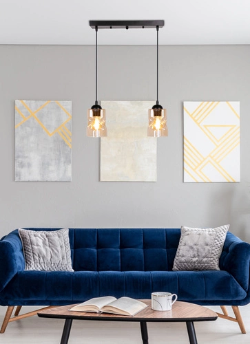 Závěsné svítidlo Felis černé skleněné nastavitelné do obýváku a kuchyně s jantarovým stínidlem