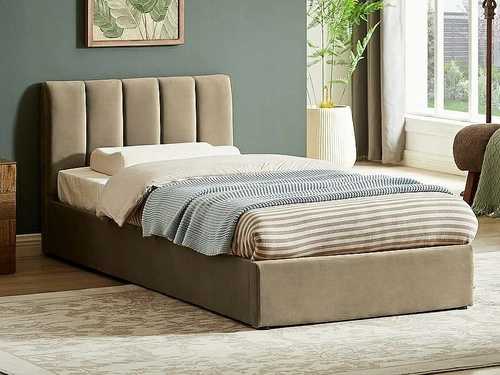 Studentská postel Lexington 90x200 béžová sametová s úložným prostorem