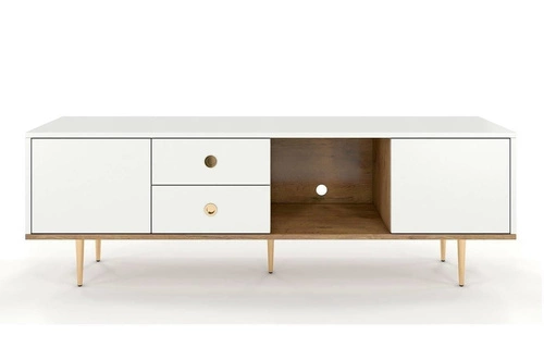 Bílá TV komoda 160 cm skandinávská se zásuvkami do obýváku Harmoni H02