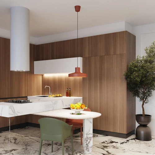 Moderní závěsné svítidlo BILO okrově červené kovové do obýváku a kuchyně 35 cm