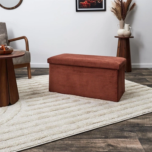 Skládací taburet s úložným prostorem z manšestru v barvě terakoty do obýváku a předsíně Velse Scott Intesi