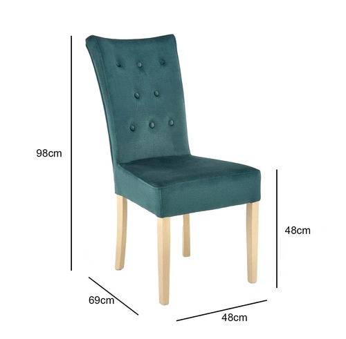 Čalouněná jídelní židle Xsavier zelený samet s dřevěnými nohami Intesi