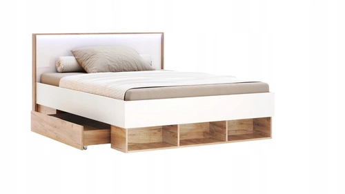 Postel do ložnice Tissa 140x200 s úložným prostorem, zásuvkami a LED bílý dub craft