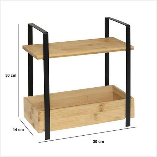 Dřevěná černá dvoupatrová police na koření do kuchyně ve skandinávském stylu 5five simply smart