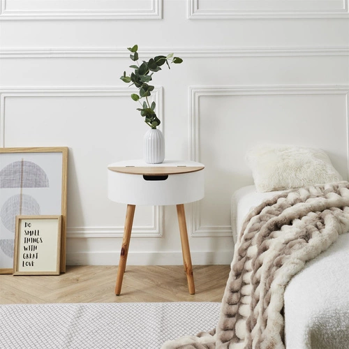 Noční stolek bílý 45 cm skandinávský s výklopnou deskou Azilal Intesi boho styl