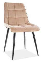 Jídelní židle Plaid Intesi čalouněná sametem béžová glamour s černými nohami