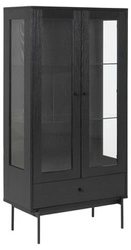 Černá skleněná vitrína na knihy do obýváku s zásuvkou industriální Angus Actona 152 cm