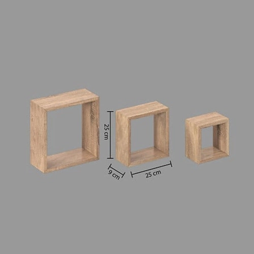 Sada 3 nástěnných polic Fixy S přírodní