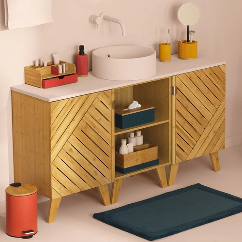 Dávkovač mýdla Modern černý s bambusem a kamenem do koupelny 270 ml 5five