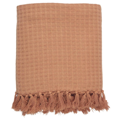 Bavlněná deka Waffle Intesi okrová 150x200 cm hřejivý přehoz na pohovku nebo postel