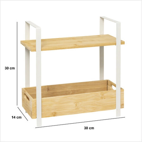 Ordera kuchyňská polička dvoupatrová skandinávská dřevěná bílá stojící na koření 30 cm