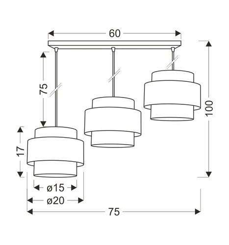 Dvojitá černá závěsná lampa 3x40W E27 černá + dřevěné stínidlo