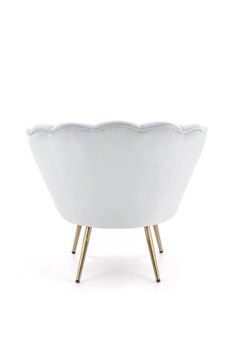 Křeslo mušle Amore světle modrý samet do obýváku moderní glamour na zlatých nohách Intesi