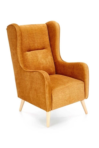 Křeslo ušák Caitano hořčicové do obýváku skandinávské čalouněné s područkami Intesi