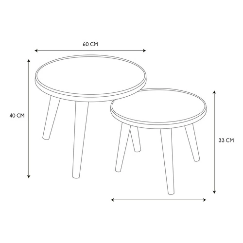 Sada kulatých konferenčních stolků Felix dřevěných boho do obýváku ořech a zlatá Intesi