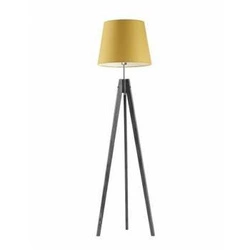 Stojací dřevěná lampa tripod ARUBA glamour s hořčičným stínidlem do obýváku Lysne