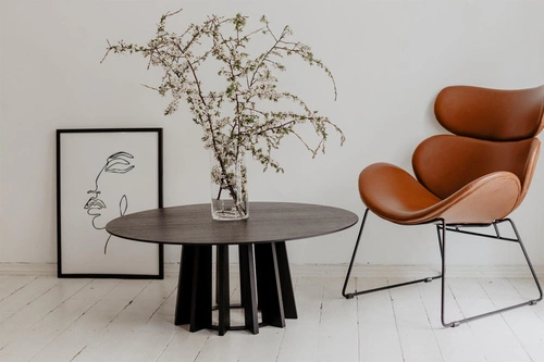 Kulatý konferenční stolek TAVLE černý dub 100 cm moderní dřevěný do obýváku NORDIFRA