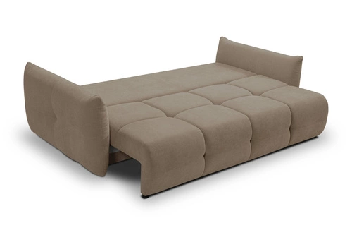 Rozkládací trojmístná pohovka Bode s úložným prostorem a funkcí spaní hnědá do obýváku