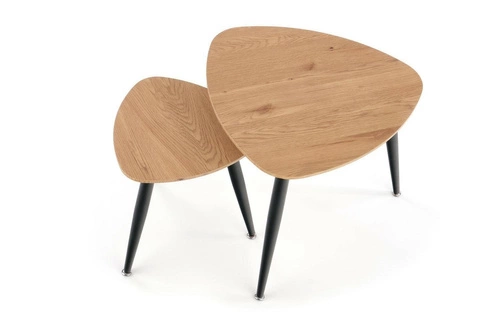 Sada 2 oválných konferenčních stolků Minessa loft dub a černý kov do obývacího pokoje Intesi