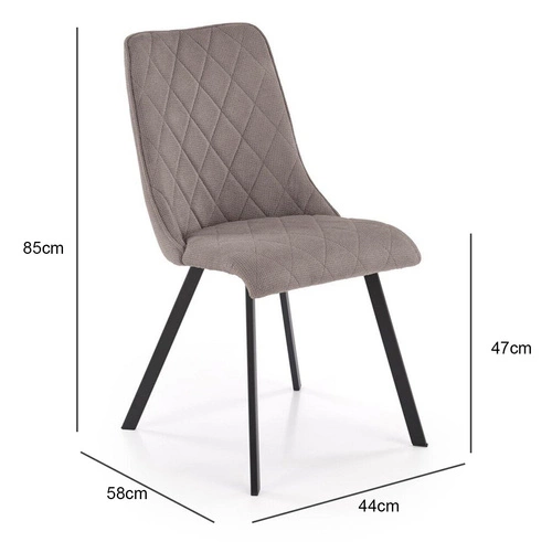 Čalouněná jídelní židle Fenri šedá, moderní, prošívaná, na černých kovových nohách