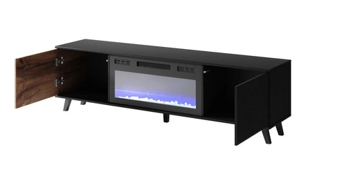 TV stolek 180 cm Adre dub wotan černý s krbem moderní do obýváku Intesi