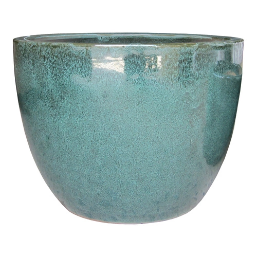 Sada 3 zelených kulatých keramických květináčů Burnley do obýváku a na balkon Intesi