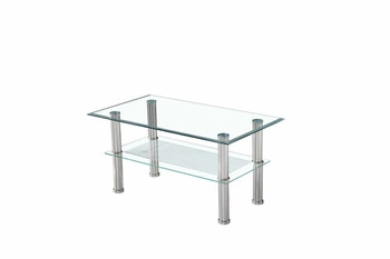 Skleněný obdélníkový konferenční stolek s policí Sona moderní 90x50 cm do obýváku Intesi