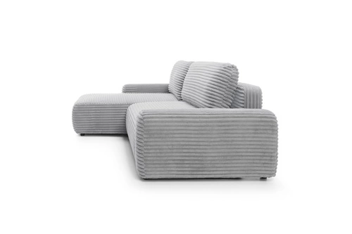 Rohová rozkládací pohovka levá manšestrová Domle světle šedá do obýváku s úložným prostorem