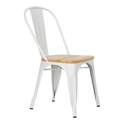 Jídelní židle Paris Wood bílá kovová s dřevěným sedákem industriální D2.DESIGN