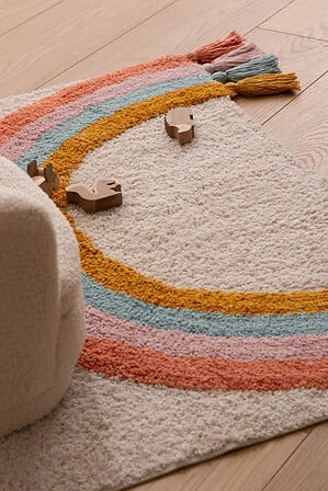 Béžový bavlněný boho koberec Rainbow 100x150 do dětského pokoje