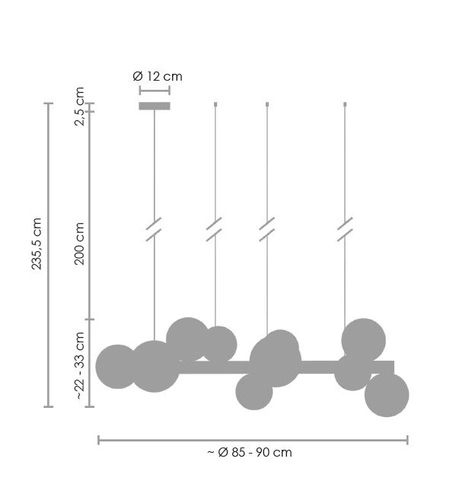 Závěsné svítidlo koule Orion černé 85 cm moderní do obýváku a nad kuchyňský ostrůvek výškově nastavitelné