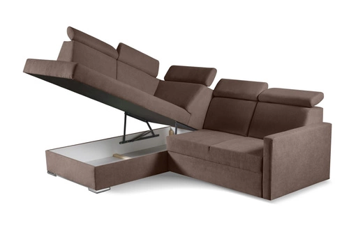 Rohová sedací souprava s rozkladem Mils XL levá hnědá do obýváku moderní s úložným prostorem