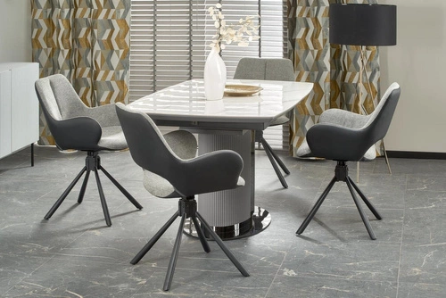 Rozkládací jídelní stůl Dallas bílý mramor moderní keramická deska 160–220 cm