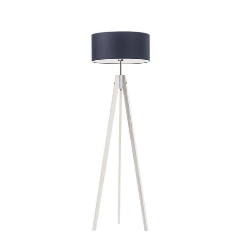 Stojací dřevěná lampa HAITI modrá s látkovým stínidlem do obýváku a ložnice Lysne