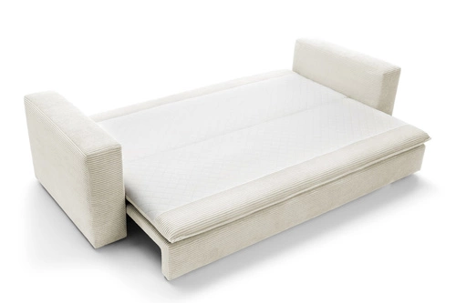 Rozkládací pohovka s úložným prostorem Ulnes bílý manšestr 3místná do obývacího pokoje na spaní