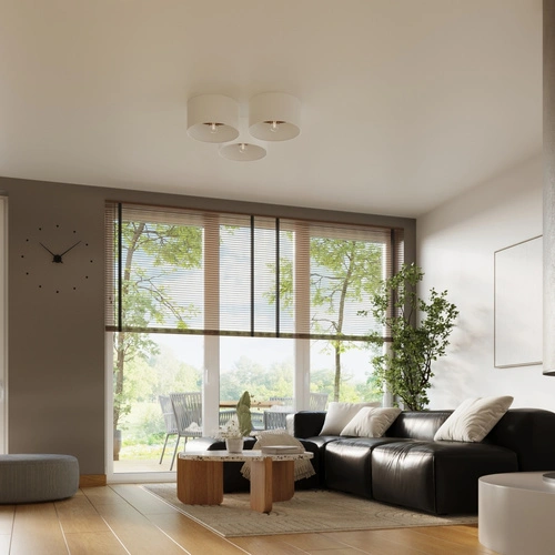 Stropní svítidlo TELESTO kulaté bílé skandinávské s dřevem do obýváku nebo ložnice 35 cm