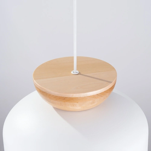 Závěsné svítidlo MARION bílá skandinávský styl kulaté do obýváku a jídelny dřevo ocel 130 cm