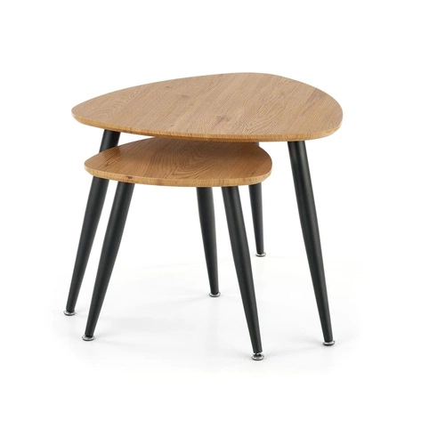 Sada 2 oválných konferenčních stolků Minessa loft dub a černý kov do obývacího pokoje Intesi