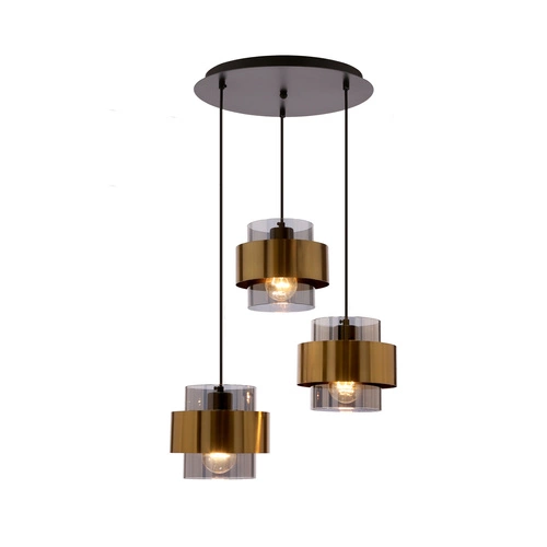 Spiega závěsná lampa deska černá+mosaz 3x60W E27 kouřové stínítko