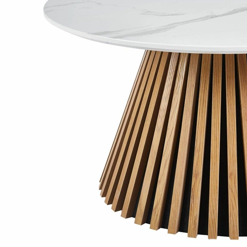 Konferenční stolek Kyoto kulatý 80 cm bílý mramor dub moderní do obýváku skandinávský Intesi