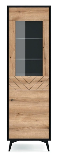 Vitrína na knihy do obýváku Fargo loftová dřevěná v rybí kost s push to open Intesi