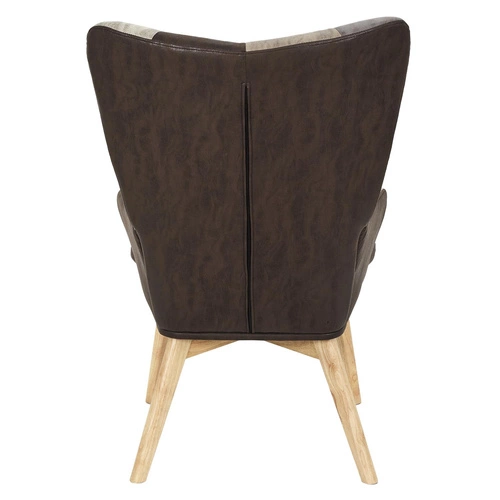 Křeslo ušák Helsinki do obýváku hnědý skandinávský patchwork s vysokými nohami Intesi