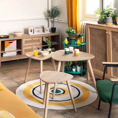 Sada 3 konferenčních stolků Mileo S dřevěných do obýváku skandinávských přírodních